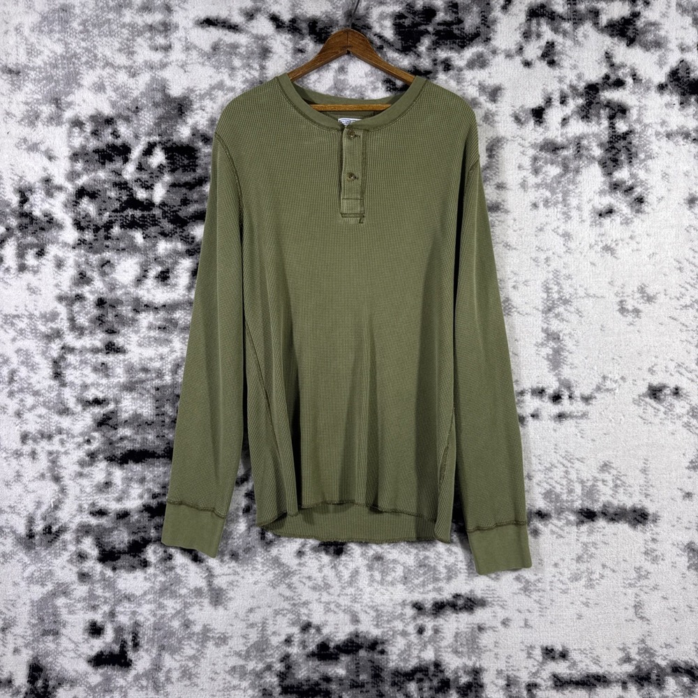 Wallace & Barnes Waffle‎ Henley Neck Shirt Mens Size Large Green Cotton Preppy